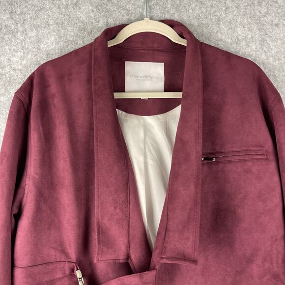 Cromwell Valley Faux Suede Moto Jacket Womens Large Burgundy Embroidered Stretch - Picture 2 of 16